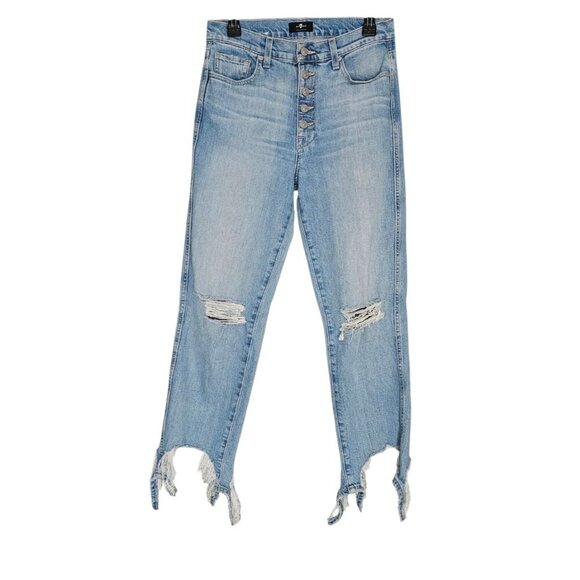 Women's - 7 For All Mankind High Waist Cropped Straight Jeans, Size 28 - Picture 2 of 10